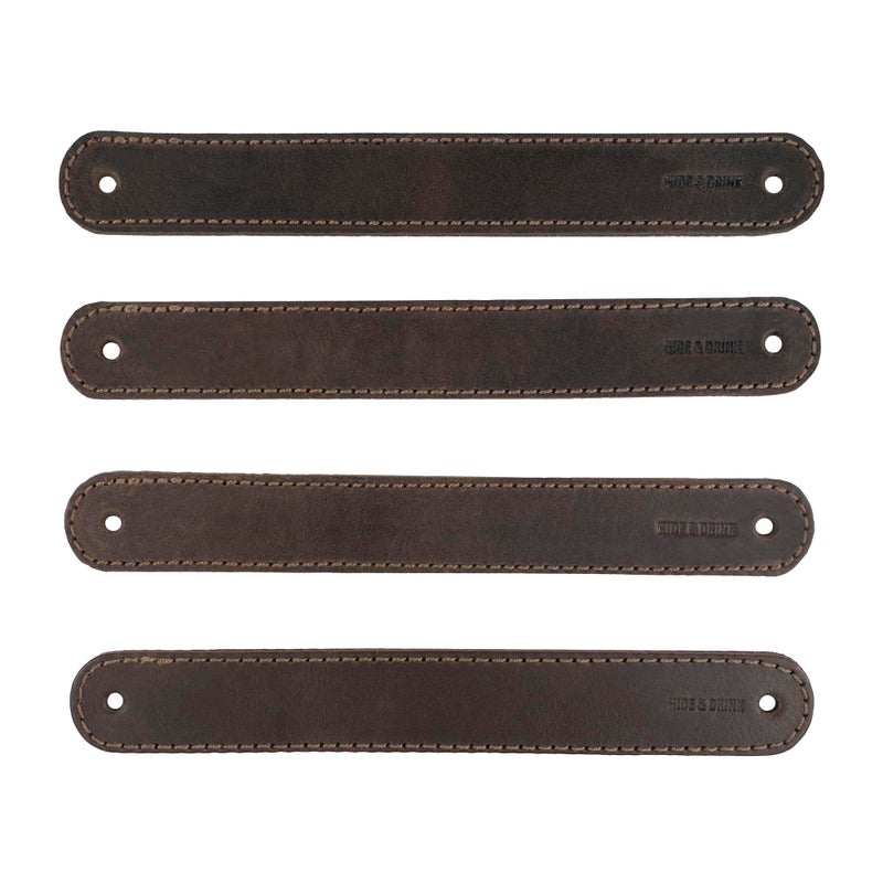 Hide & Drink  Set of 4 Drawer Handles  Durable  Versatile  Easy to Install with Pre-Made Holes  Stylish Home Accessory  DIY  Full Grain Leather  Handmade  Bourbon Brown - Image 1